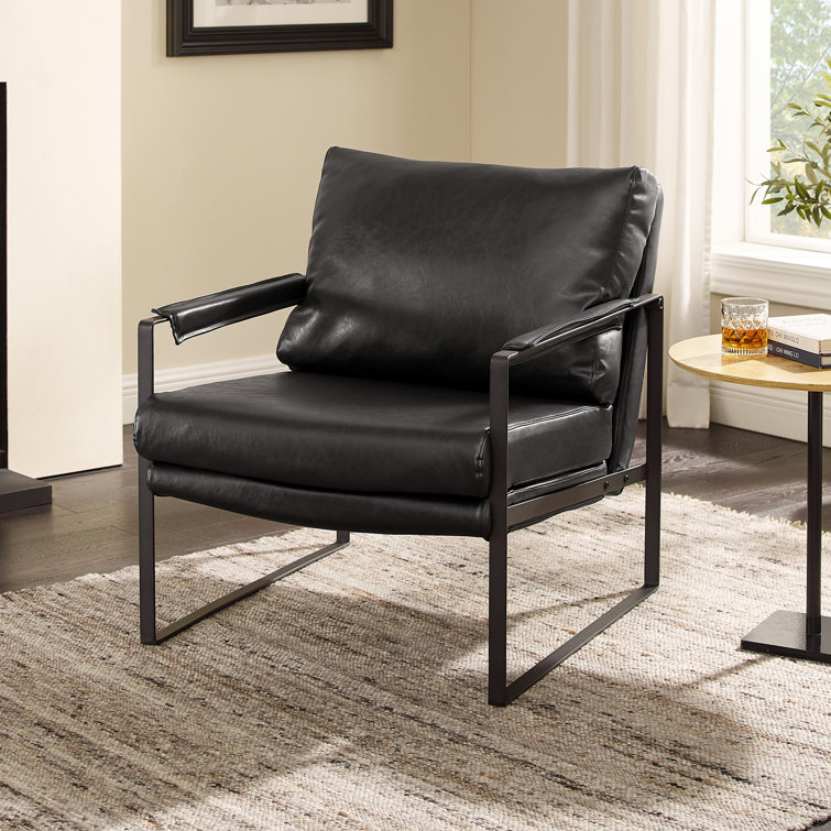 Mirsade 27.09 W Vegan Leather Upholstered Accent Armchair 17 Stories Leather Type Black Faux Leather